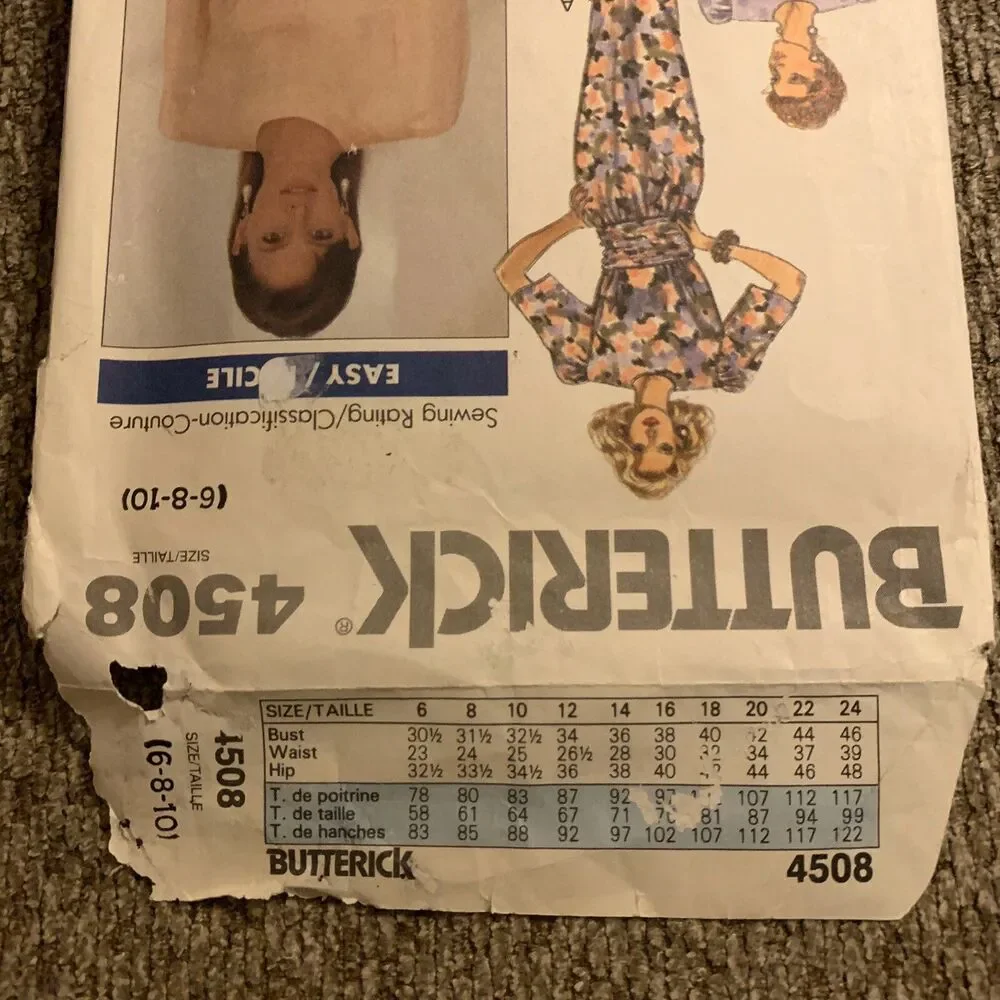 Butterick 4508 Misses' Dresses 6 8 10 Sewing Pattern 1989 Easy